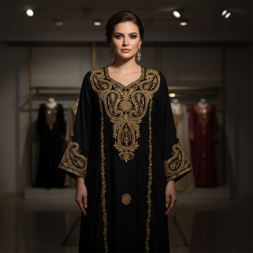 Golden Luxury Embroidered Farasha Dress β Elegant Party Wear