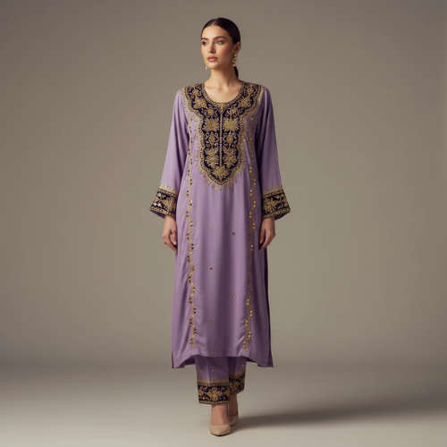 Sea Green Black & Gold Embroidered Women’s Dress with elegant embroidery details