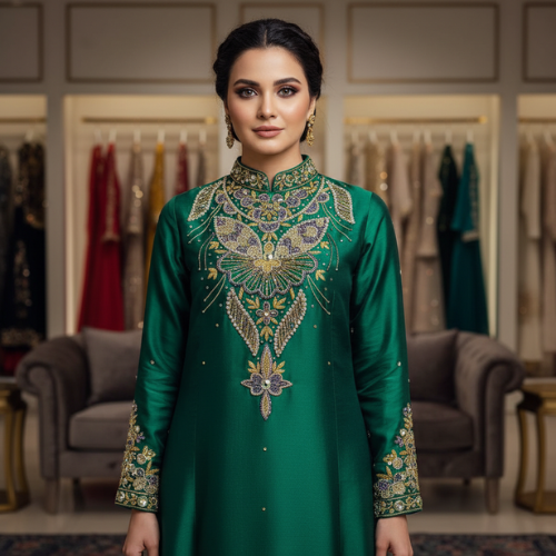 <img src="image.jpg" alt="Luxury Embroidered Women’s Dress for Special Occasions worn by a woman at an elegant formal event">