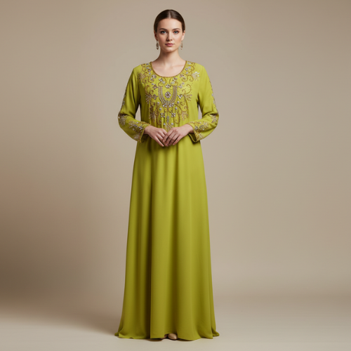 Lime Green Embroidered Formal Dress front view
