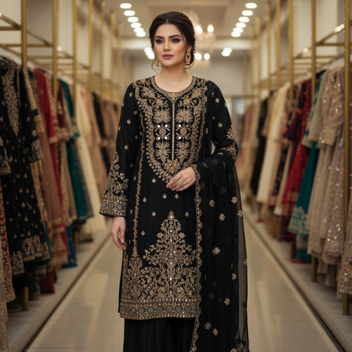 Purple Heavy Embroidered Farasha Dress