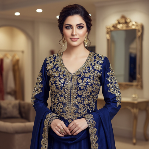 Purple Heavy Embroidered Farasha Dress