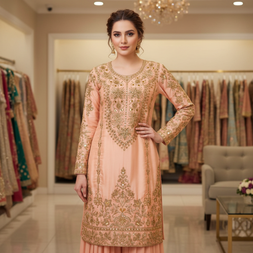 Purple Heavy Embroidered Farasha Dress