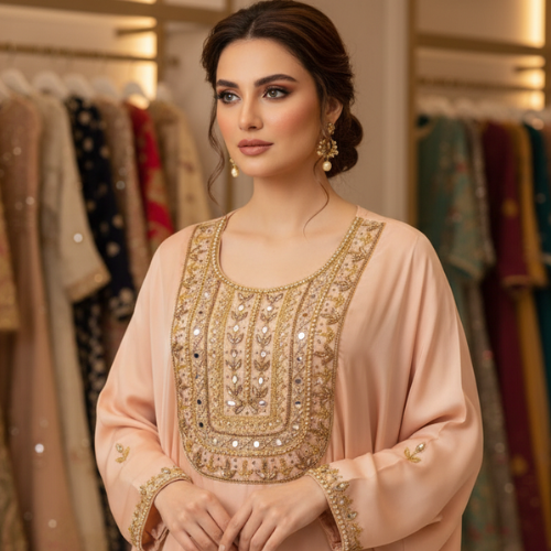 Cream Gold Embellished Kaftan – Elegant Formal Wear