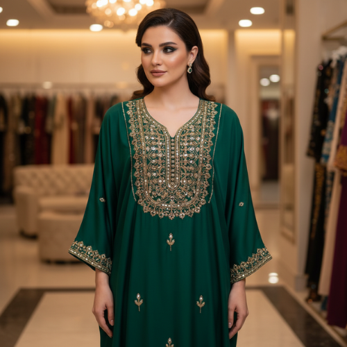 Cream Gold Embellished Kaftan – Elegant Formal Wear