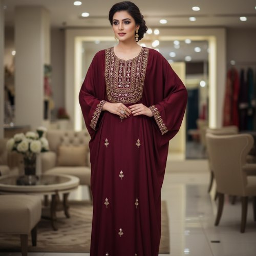 Cream Gold Embellished Kaftan – Elegant Formal Wear