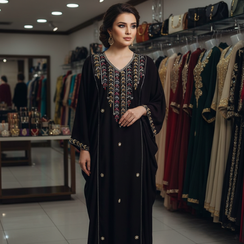 Black Embroidered Kaftan – Luxury Formal Wear