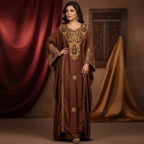 Golden Luxury Embroidered Farasha Dress – Elegant Party Wear