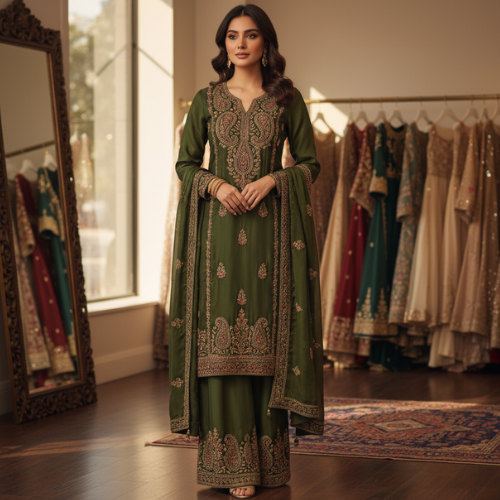 Golden Luxury Embroidered Farasha Dress – Elegant Party Wear