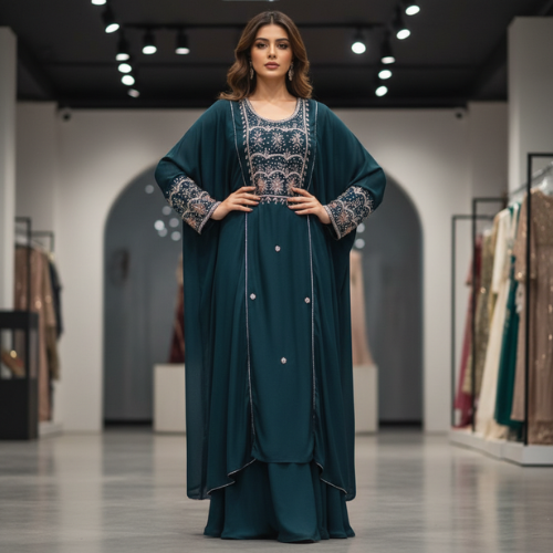 Dark Green Stone Work Embroidered Women’s Dress