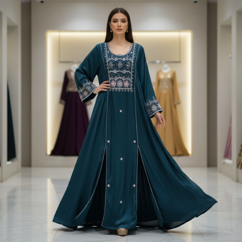 Dark Green Stone Work Embroidered Women’s Dress