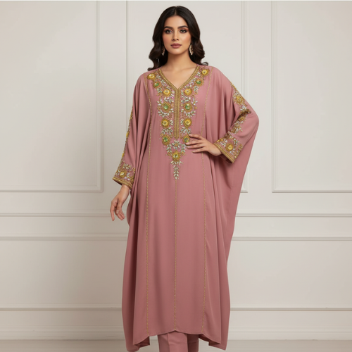 Ivory Embroidered Kaftan Dress