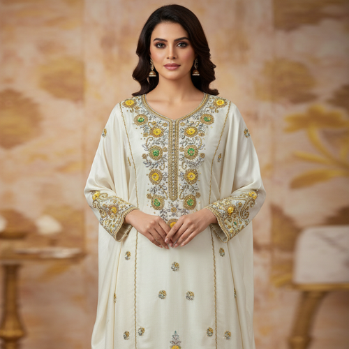 Ivory Embroidered Kaftan Dress
