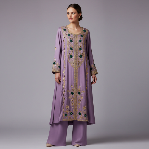 Dark Green Luxury Gold Embroidered Women’s Dress