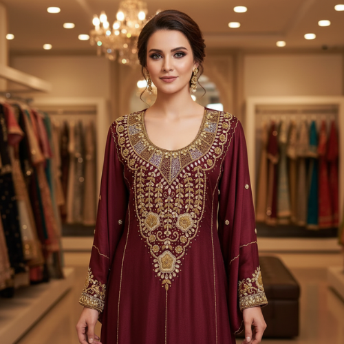 Royal Blue Heavy Embroidered Party Wear Dress close-up heavy embroidery