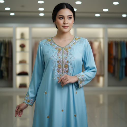 Sky Blue Luxury Embroidered Women’s Dress