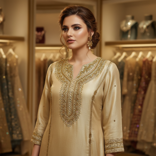 Elegant Off-White Fancy Kurti with Heavy Hand Embroidery