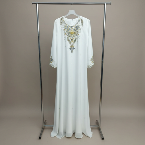 Elegant White Hand-Embellished Formal Dress