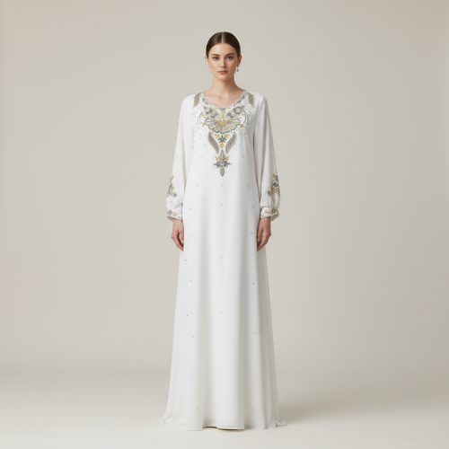 Elegant White Hand-Embellished Formal Dress