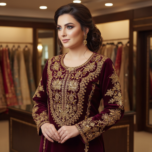 Purple Heavy Embroidered Farasha Dress