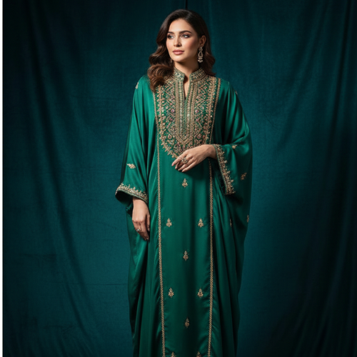 Cream Gold Embellished Kaftan – Elegant Formal Wear