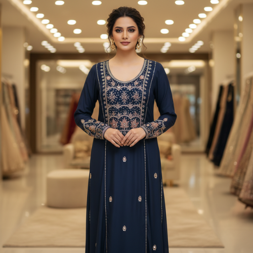 Dark Green Stone Work Embroidered Women’s Dress