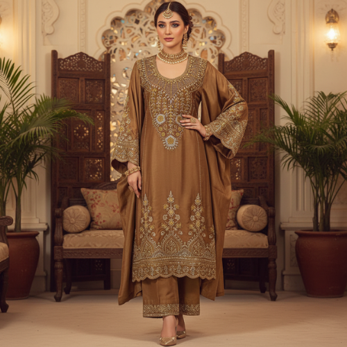 Royal Blue Heavy Embroidered Party Wear Dress full length elegant design