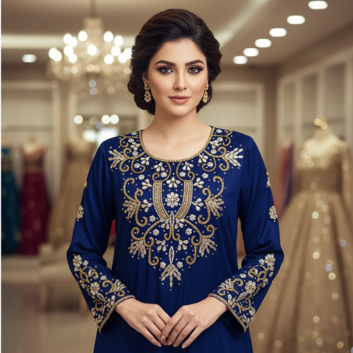 Lime Green Embroidered Formal Dress full length style